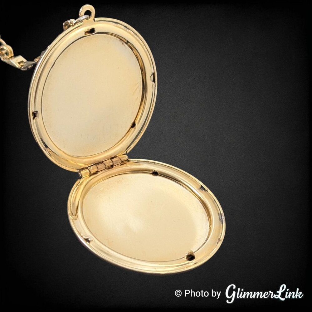 Vintage Gold Tone Engravable Locket Y Drop Necklace Long Locket Chain - Picture 6 of 16